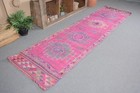 Vintage Turkish Rug  3 1x11 2 Ft Herki Rug  Pink Bordered Wool Rug