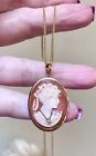 Beautiful Vintage Italian 14 Kt  Gold Hand-carved   Diamond Cameo  G  F  Chain