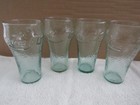  4  Vtg Hammered   Embossed Letters Lt Green Coca-cola-coke Glasses 6  Tall 12oz