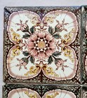 4 Antique Victorian Hand Colored Transfer Floral Aesthetic Ceramic Tiles