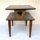 Vintage Retro Mid Century Modern 2-tier Walnut Wood Formica End Table - Nice  
