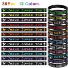 36 Pcs Jesus Loves You Silicone Wristbands Colorful Rubber Bracelets Christian S