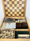 Levenger Wood Multigame Board Chess Checkers Backgammon Dominoes Cards W storage