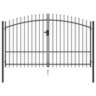 Fence Gate Patio Garden Gate With Spike Top Steel Black Double Door Vidaxl