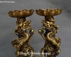 Old China Bronze Dragon Loong Feng Shui Candle Holder Candlestick Statue Pair