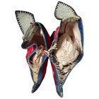 Antique Chinese Embroidered Silk Red Lotus Shoes Slippers For Bound Feet Small
