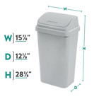 Kitchen Trash Can  13 Gallon Plastic Garbage Bin With Swing Top Lid  Gray 