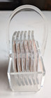 Set Of 6 Vtg Clear Acrylic Lucite Cork Coasters With Holder