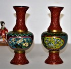 Set Of Two Chinese Red Cinnabar Lacquer And Cloisonne Vases