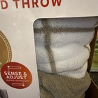 Sunbeam Microplush Foot Pocket Electric Heated Throw Blanket Khaki Neutral Plaid
