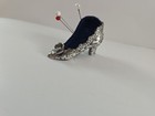 Fancy Shoe Pin Cushion Pewter Blue Velvet