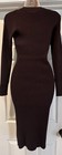 Nina Leonard Chocolate Brown Ribbed Knit Bodycon Stretchy Dress S Button Detail