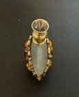 Antique Vintage Art Nouveau Frosted Glass Perfume Bottle Pewter Glass Jeweled