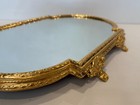 Vintage Victorian Design Gilt Bronze Footed Oval Mirror Perfume Or Jewelry Tray