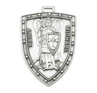 Large Sterling Silver Religious Saint Michael Shield Medal Pendant  1 3 Inches