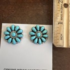 Native American Navajo Indian Cluster Post Blue Turquoise Earrings Omg Zuni  c