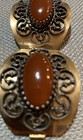 Vintage Antique Copper Bangle Bracelet W Red Carnelian Stones  Gorgeous