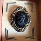 Antique Black Cameo Brooch  Vintage Mourning Pin       Beautiful    rare Find    Org Box