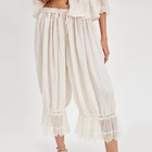 Women Long Bloomer Pants Mid Rise Soft Pajama Lace Trim Ruffle Boho Beach