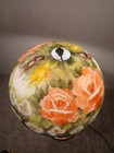 Antique vtg 14 reverse Painted Frosted Satin Art Glass Lamp Shade 2  Fitter