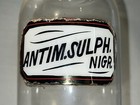 Rare Antique 1880s Glass Apothecary Bottle W  Stopper - Antim  Sulph  Nigr  Vtg
