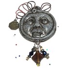 Vtg 1980s Ooak Artist Made Polymer Face Beaded  Dangle Pin Brooch