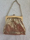 Vintage Whiting   Davis Co  Gold Mesh Handbag Purse Kiss Clasp Short Chain