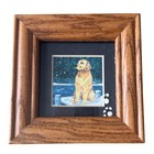 Vintage Golden Retriever Miniature Art Framed Winter Dog Painting 4 5  Sq Decor