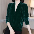 Women Pullover Pleuche Tops Blouse Shirt V-neck Long Sleeve Workwear Casual