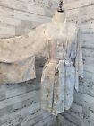 Victorias Secret Satin Kimono Robe Xsmall Small Gray Floral Print Pockets