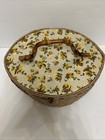 Vintage Yellow Rose Satin Lined Wicker Floral Sewing Basket Penney   s Bamboo