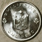 1947 Philippines Gen  Macartgur Silver 1 Peso  unc-bu  Lot  4