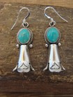 Native American Sterling Silver Turquoise Squash Blossom Dangle Earrings - Mccar