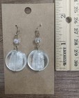 Silver Tone Opaque Glass Drop Pierced Earrings Clear Crystal Bead J154