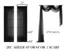 2pc Sheer Voile Window Panel Curtains Drape 63  Or 84  Or 1pc Scarf