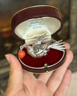 Antique Rare Victorian Swallow Brooch Pins Sterling Silver 925 Stone Coral Jewel