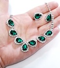 Green Crystal Choker Rhinestone Necklace Earring Set Bridal Prom Pageant