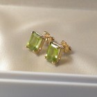 14k Solid Yellow Gold Rectangular Peridot Stud Earrings 7 5x5mm Green Gemstone 