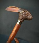Antique Victorian Wooden Walking Cane Sticks Rabbit Head Handle Vintage Designer