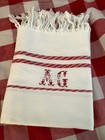 One Vintage  French Hand Towel Cotton Hand Embroidered Mono Ag