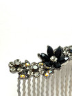 Vintage   Large Curved Signed Snk Black Crystal Rhinestone Flower Hair Comb
