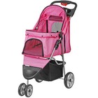 3 Wheels Pet Stroller Foldable Dog Stroller Cart Cat Carrier W cup Holder Pink