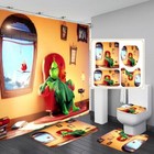 Funny Kid Stealing Christmas Shower Curtain Bathroom Toilet Cover Mat Rug Shower