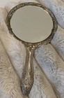 Antique Vintage Beautiful Silver Plated 9    Ornate Vanity Hand Held Mirror Heavy