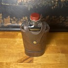 Vintage Glass Liquor Flask W  Leather Case   2 Shot Cups Travel Bar Set
