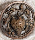 French Antique Brass Decorative Button Strawberry Bee Art Nouveau Lucky Symbol