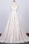 Elegant A-line Wedding Dresses Scoop Neck Long Sleeves Lace Applique Bridal Gown