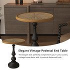 Wooden Round Side Table Retro Pedestal Accent Coffee End Table For Living Room