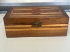 Vintage Wooden Inlaid Sewing Box Thread Spool Holder Jewelry Keepsake Box Mirror