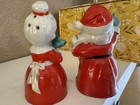 Mr   Mrs Santa Claus Salt   Pepper Shakers Spaghetti Trim Mcm Vintage Christmas